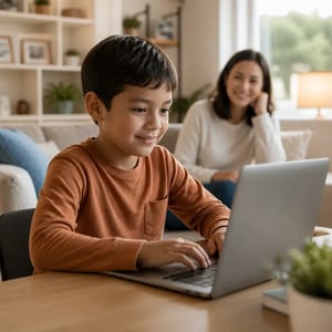 Child using laptop safely in living room